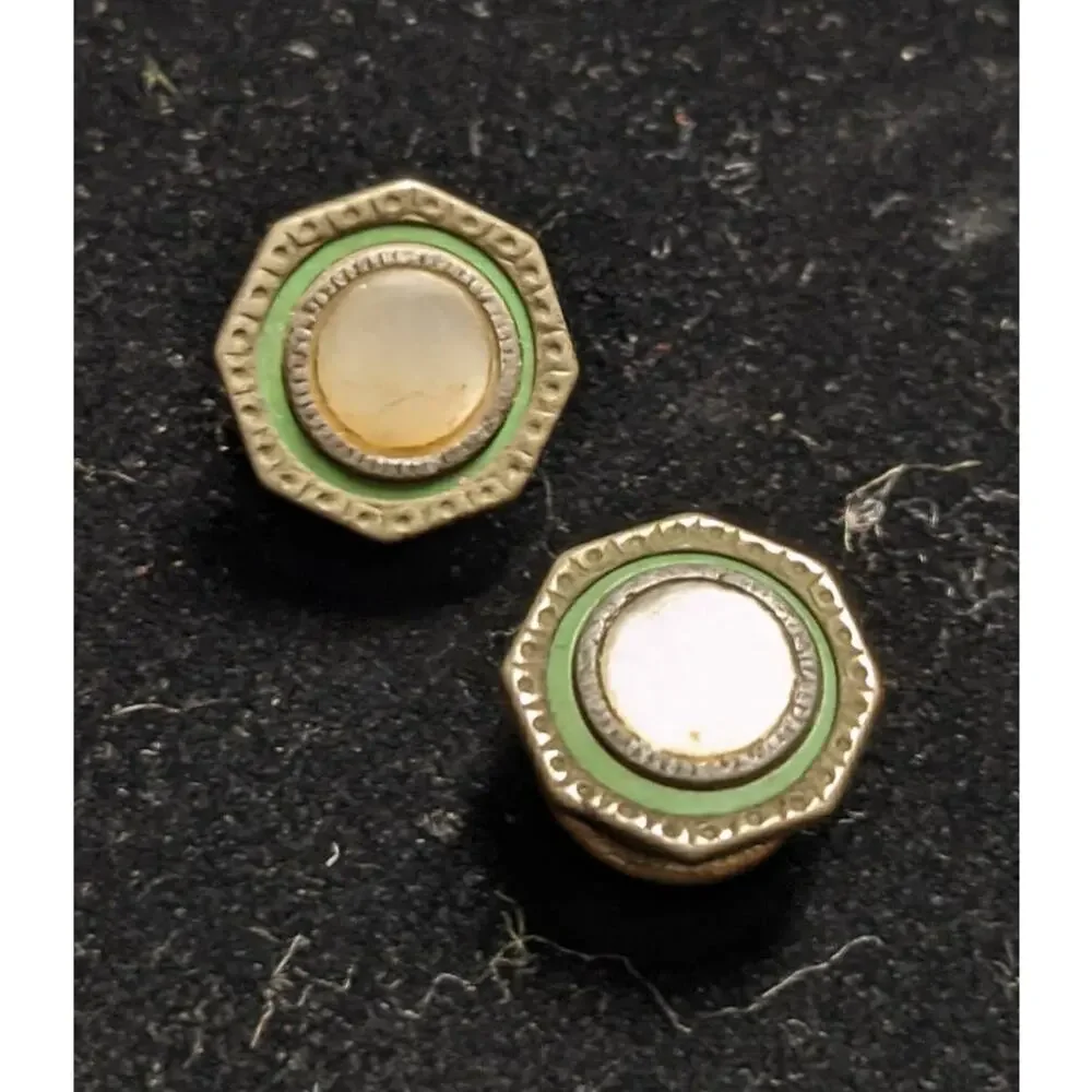 Vintage Snap Link Cufflink Four Piece Interchangeable Set Abalone Shell Pearly